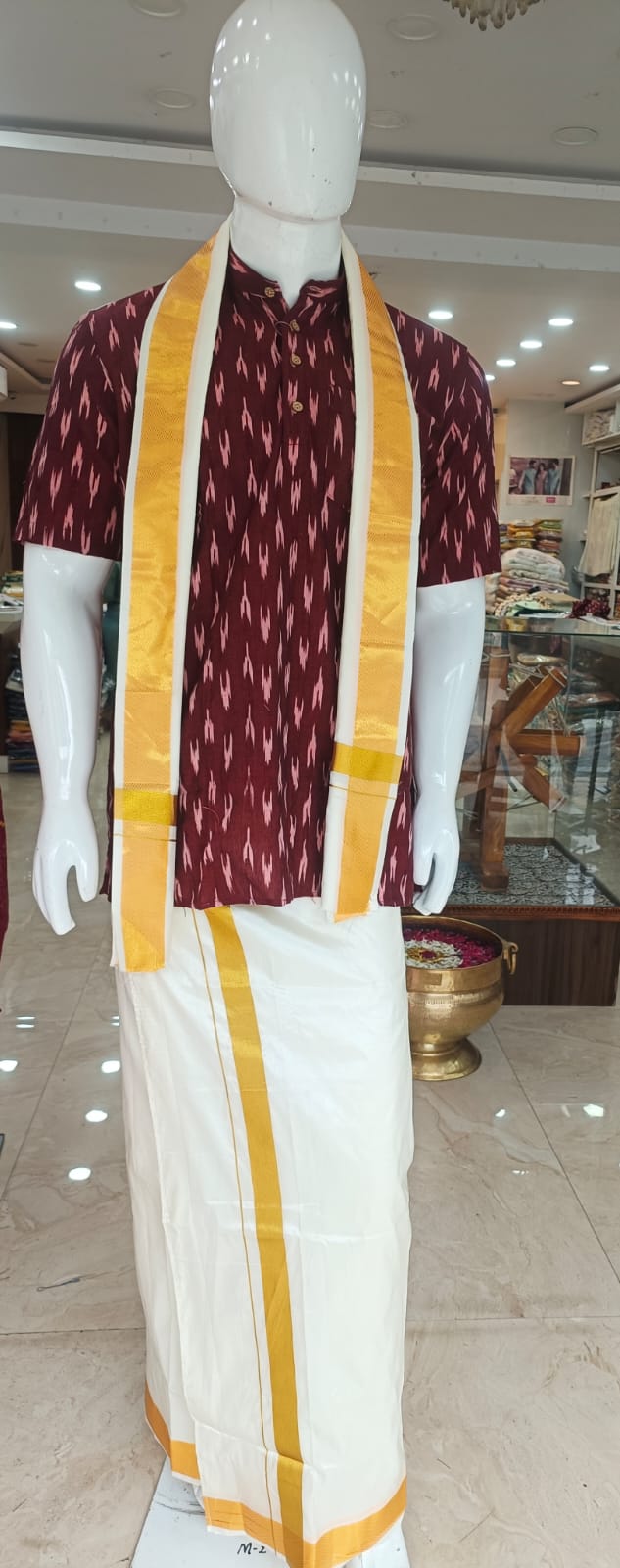 mens short kurta with short hand in ikkat handloom fabric